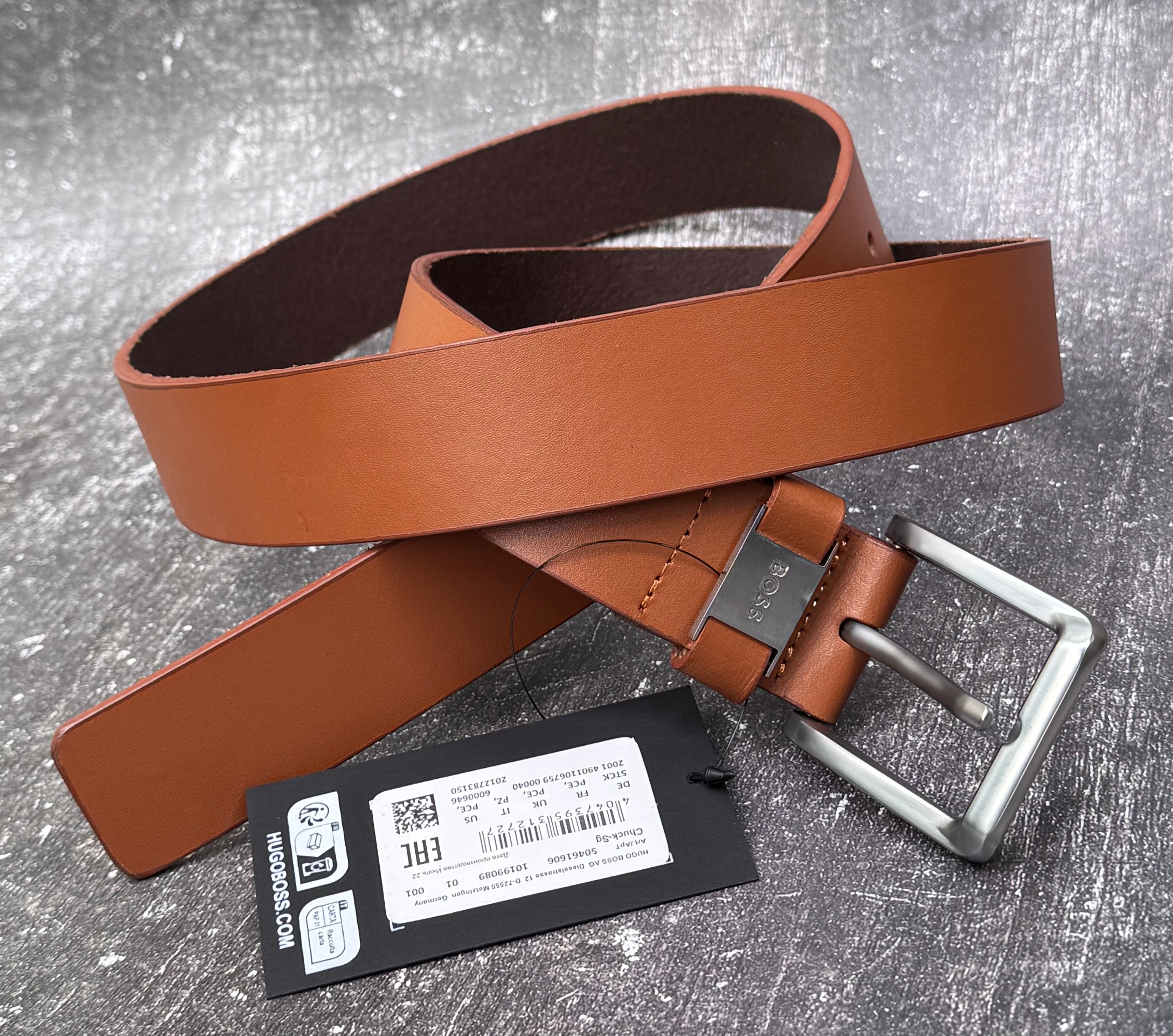 ITALIAN LEATHER BELT WITH LOGO KEEPER AND BRUSHED HARDWARE