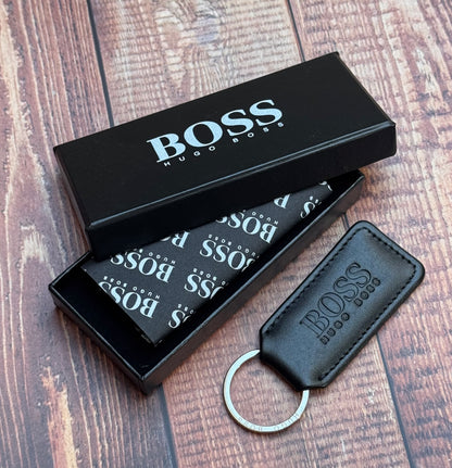 LEATHER KEY RING WITH ENGRAVED LOGO