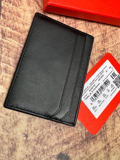 LEATHER CARD HOLDER WITH RED FOIL STACKED LOGO