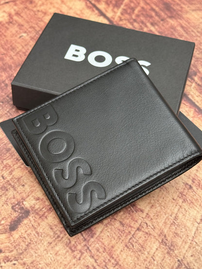 EMBOSSED-LOGO WALLET IN GRAINED LEATHER WITH COIN POCKET