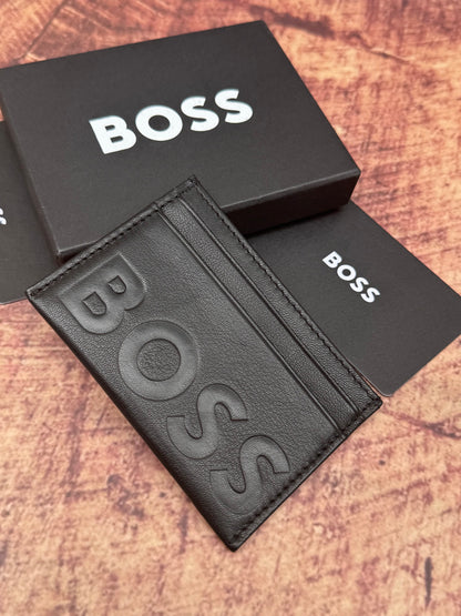 GRAINED-LEATHER CARD HOLDER WITH EMBOSSED LOGO