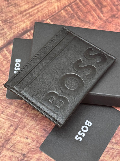 GRAINED-LEATHER CARD HOLDER WITH EMBOSSED LOGO