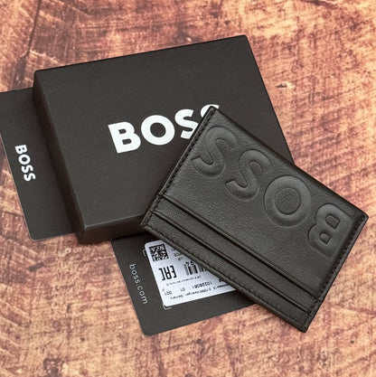 GRAINED-LEATHER CARD HOLDER WITH EMBOSSED LOGO